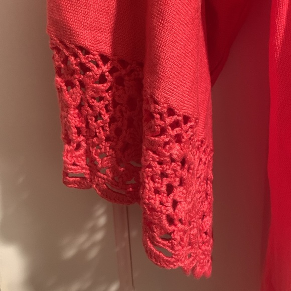 Boston Proper Coral Crochet Accented Lightweight Sweater - Picture 3 of 10